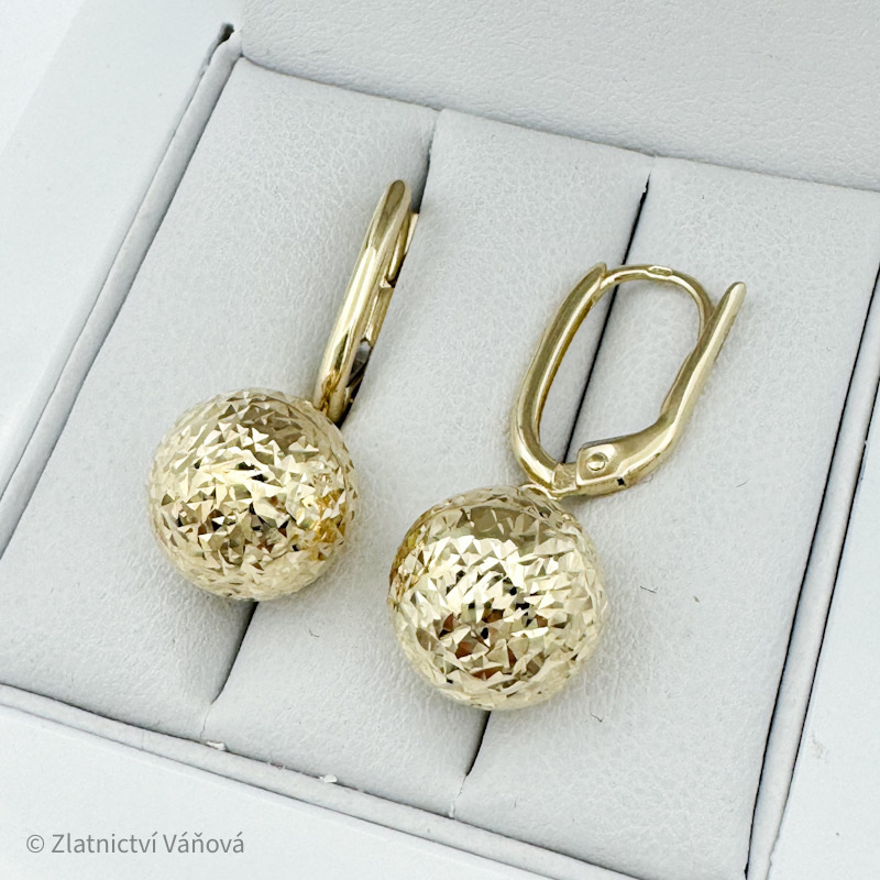 Žluté zlato náušnice visací KOULE